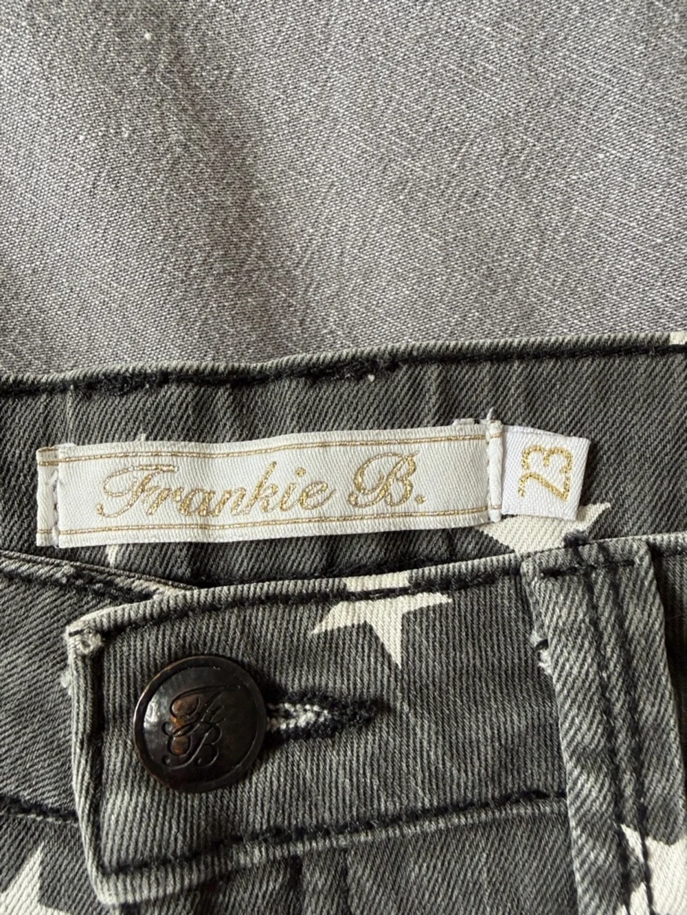 Frankie B. Star-Print Distressed Denim Shorts - Gray & White - Picture 4 of 7
